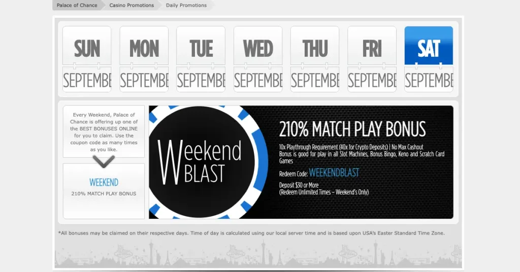 Palace Of Chance Weekend Bonus September, 2024