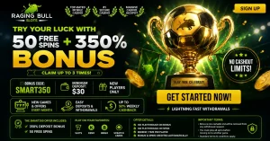 Raging Bull Slots Bonus: 50 Free Spins + 350% Welcome Bonus