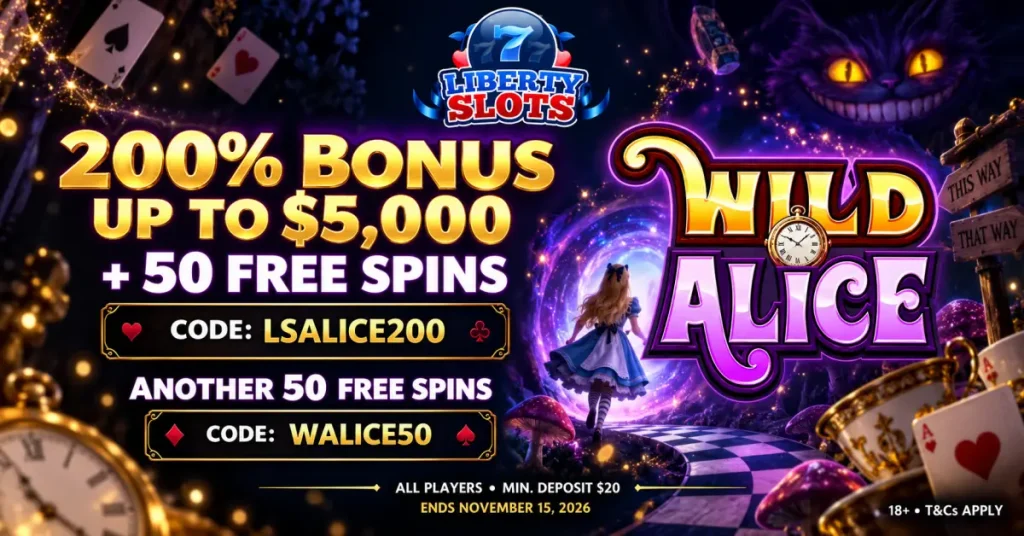 liberty Slots Wild Alice bonuses