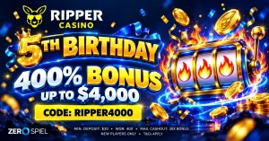 Ripper Casino Celebrates Its 5th Birthday With a 400% Bonus Up to $4,000
